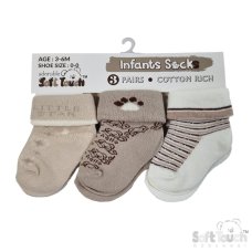 S506-COF-NB-3: Coffee 3 Pack Turnover Socks (NB-3 Months)